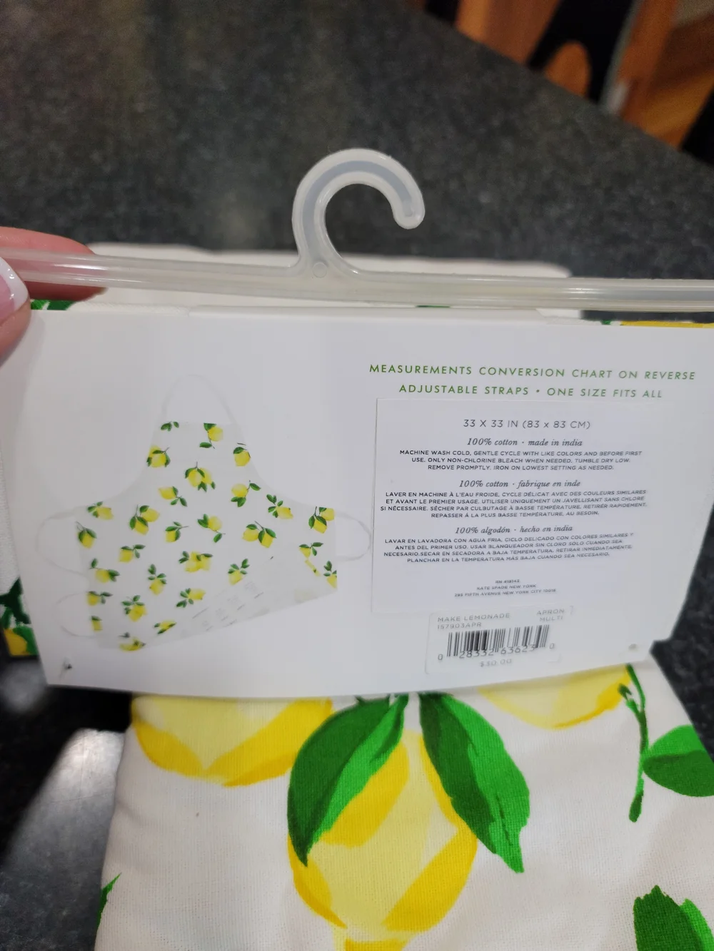 kate spade New York Lemon Print White Cotton Apron And Oven Mitt